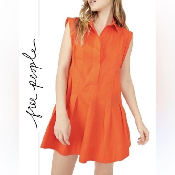 Free People Orange Poplin Collared Dress - Picture 2 of 7
